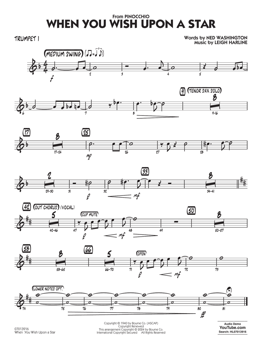 When You Wish Upon A Star (Key: C) (arr. Chuck Israels) - Trumpet 1
