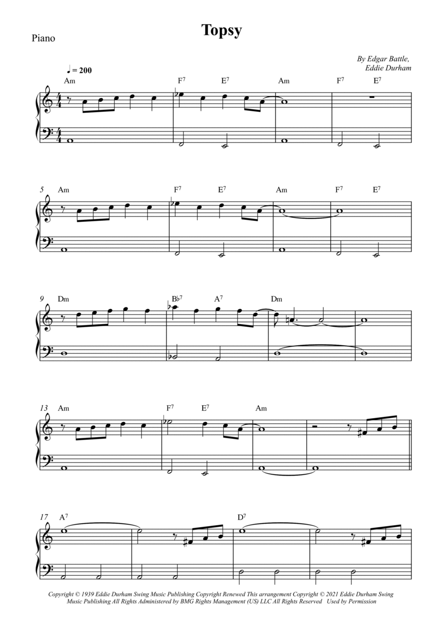 Topsy Piano Solo scores gallery preview page 1