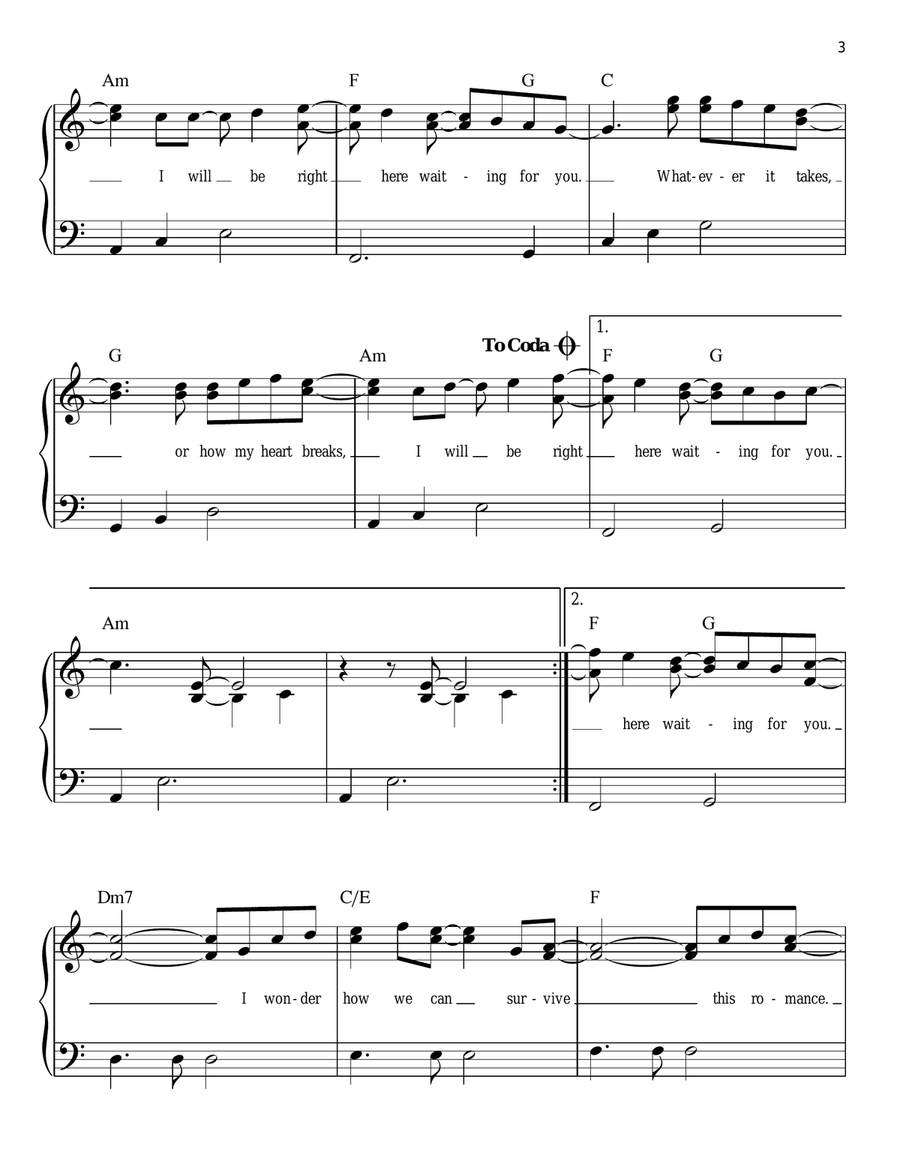 Right Here Waiting Easy Piano scores gallery preview page 3