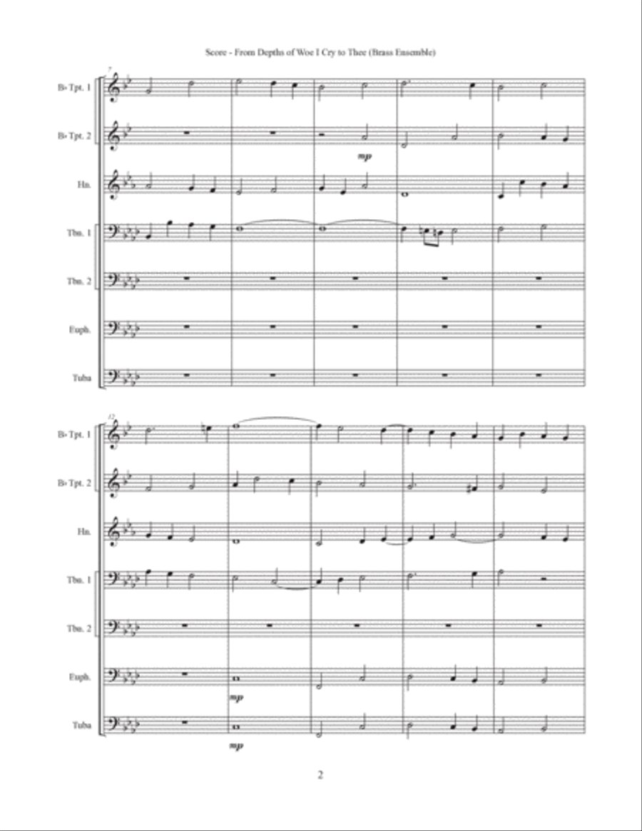 From Depths of Woe I Cry to Thee, BWV 686 (Brass Ensemble) Horn scores gallery preview page 3