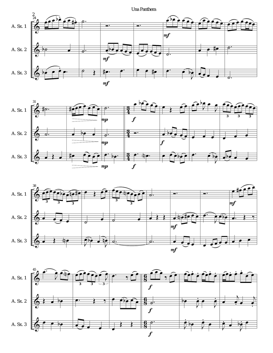 Una panthera in compagnia de Marte (A Panther in company of Mars) arranged for 3 alto saxophones Alto Saxophone scores gallery preview page 2