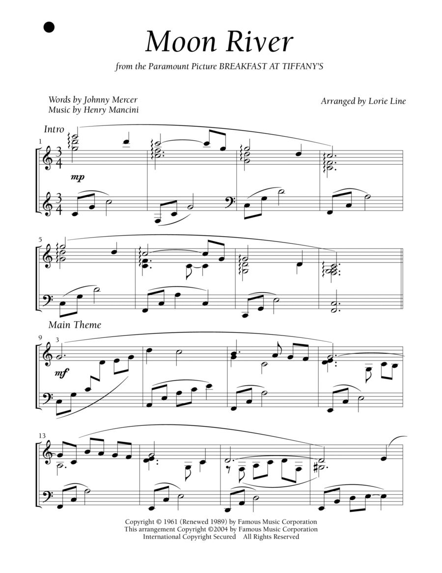 Moon River Piano Solo scores gallery preview page 1