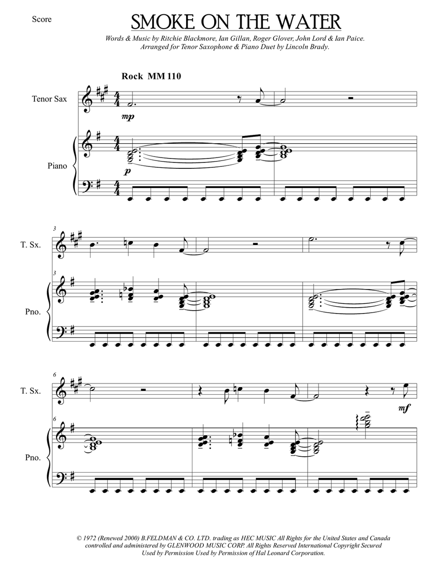 Smoke On The Water Tenor Saxophone scores gallery preview page 3