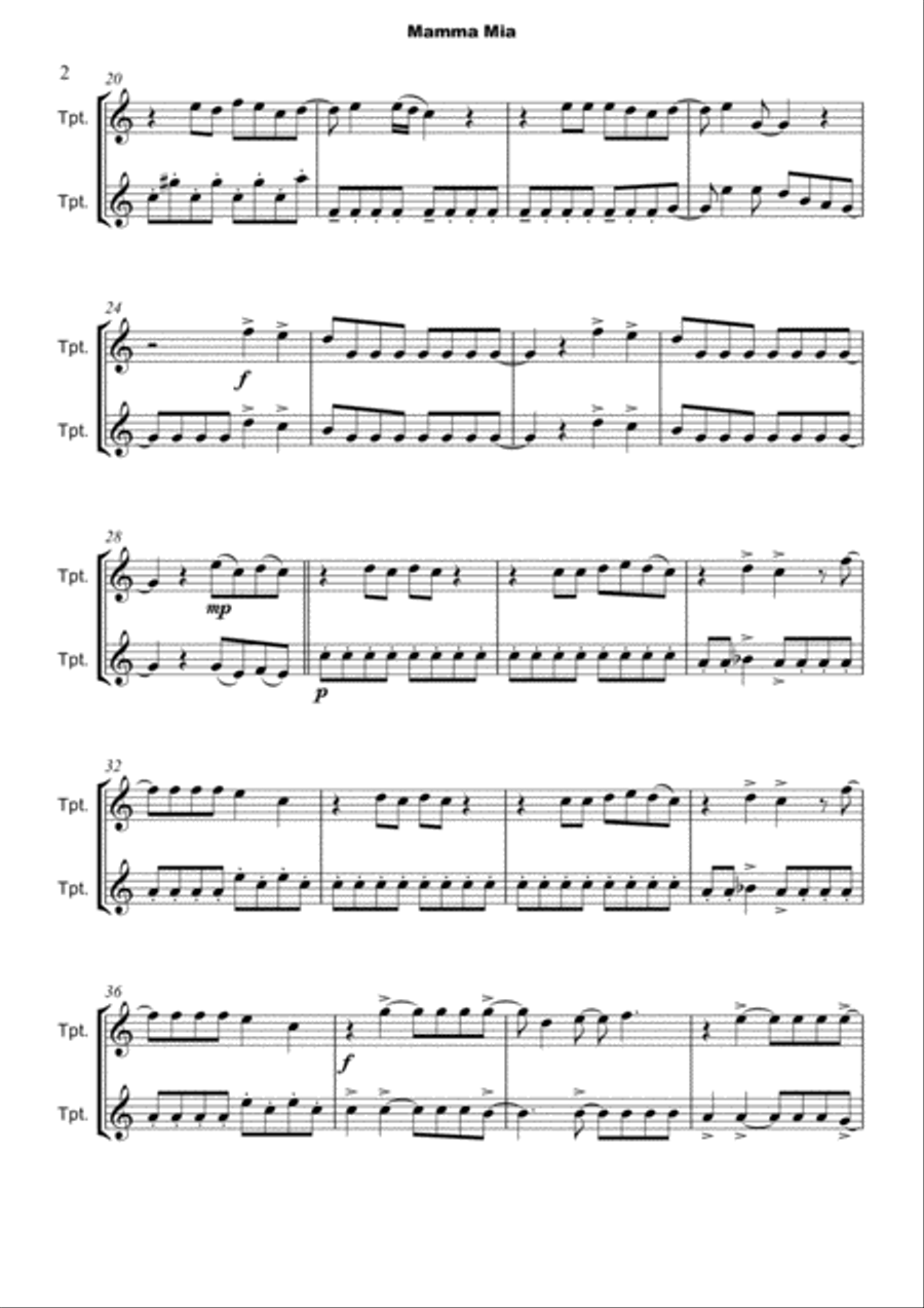 Mamma Mia Trumpet Duet scores gallery preview page 3
