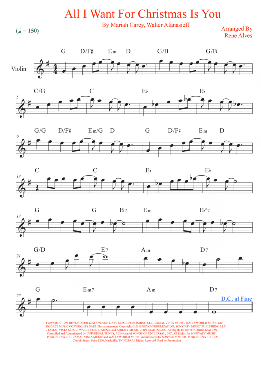All I Want For Christmas Is You Violin Solo scores gallery preview page 1