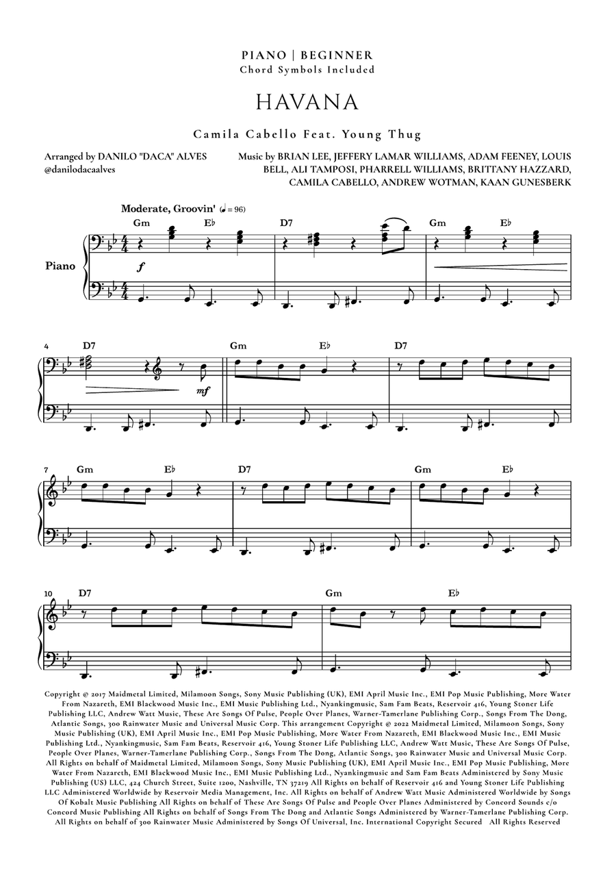 Havana Easy Piano scores gallery preview page 1
