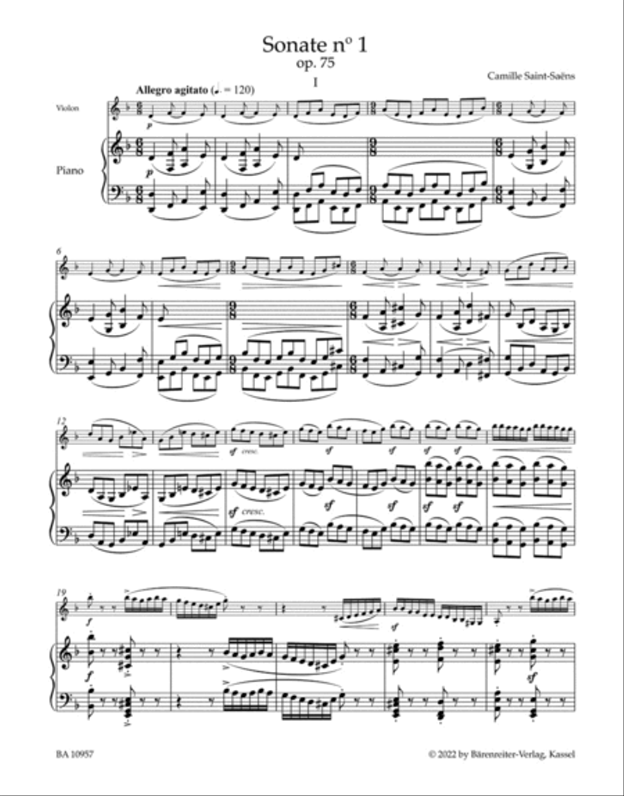 Sonata no. 1 for Violin and Piano in D minor, op. 75 Violin Solo scores gallery preview page 2