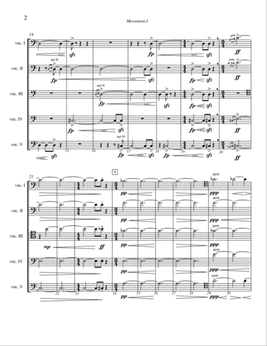Three Movements for Cello Quintet (2007) Cello scores gallery preview page 4