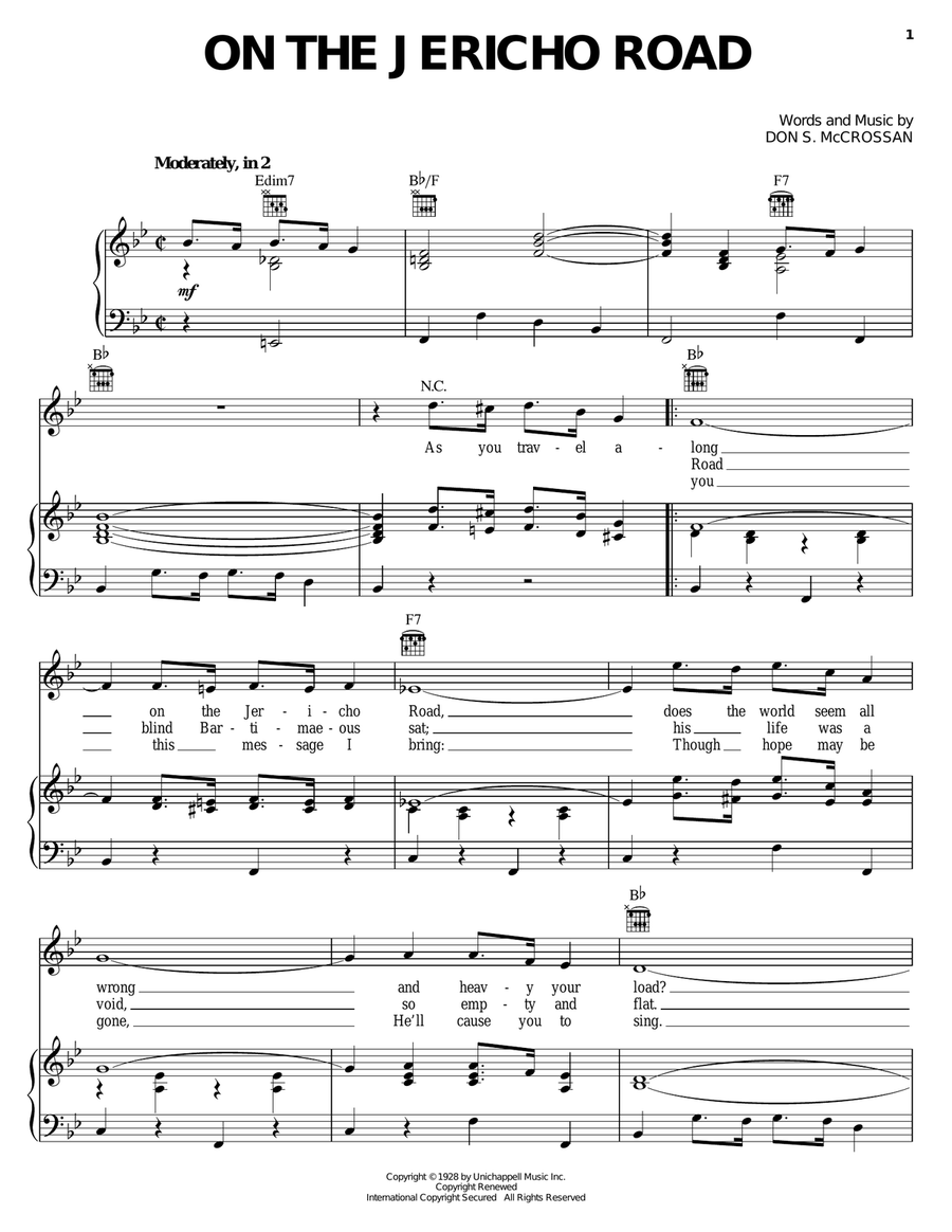 On The Jericho Road Piano, Vocal, Guitar scores gallery preview page 1
