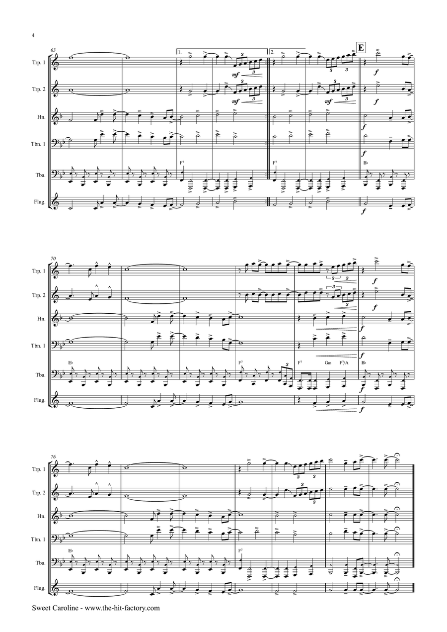 Sweet Caroline Brass Ensemble scores gallery preview page 4