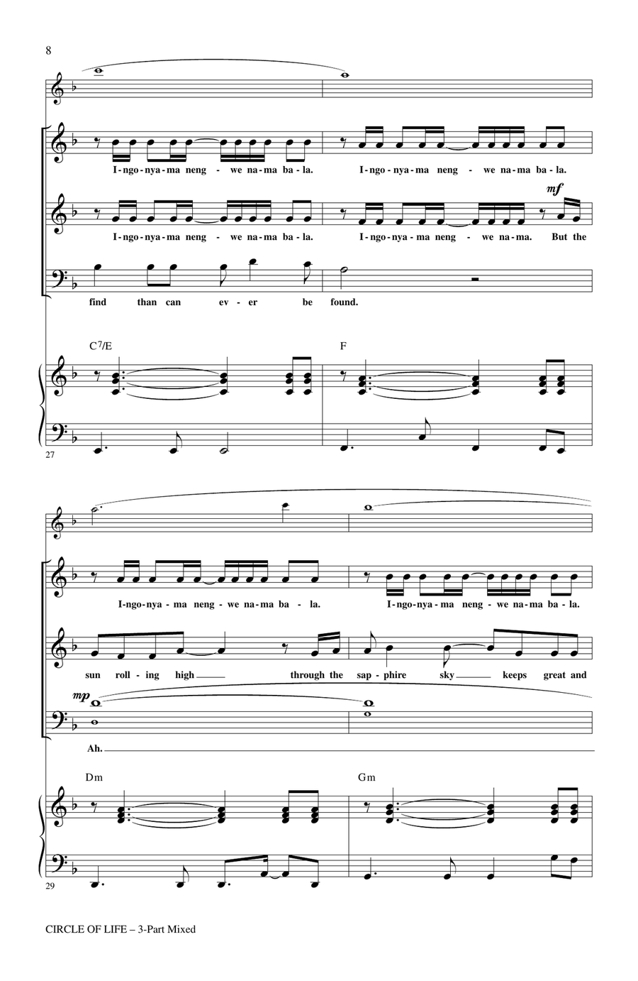 Circle Of Life (with Nants' Ingonyama) (from The Lion King) (Arr. Audrey Snyder) 3-Part scores gallery preview page 6
