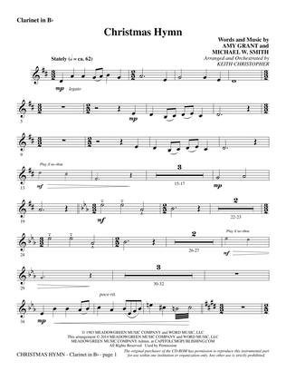 Book cover for Christmas Hymn - Bb Clarinet