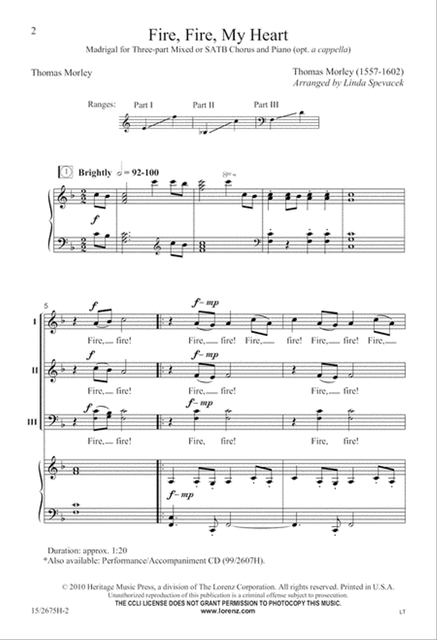 Fire, Fire, My Heart 4-Part scores gallery preview page 3