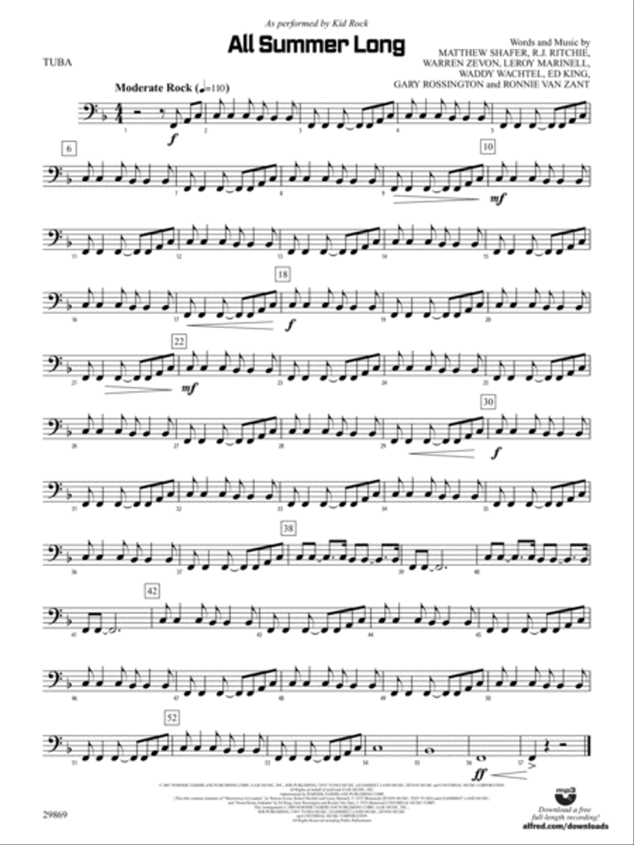 All Summer Long: Tuba All Summer Long: Tuba Concert Band scores gallery preview page 1
