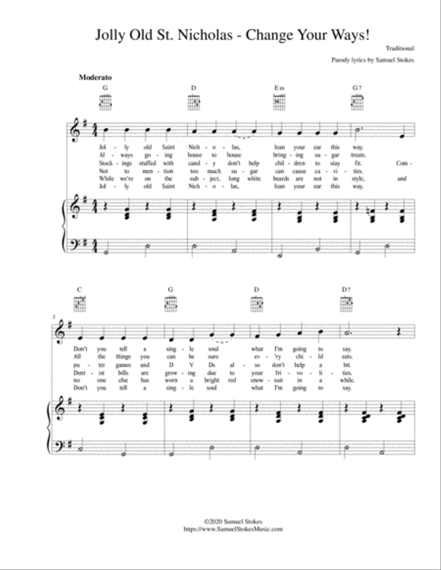 Jolly Old St. Nicholas - Change Your Ways (as heard on Dr. Demento Show) - Piano/Vocal/Guitar Piano, Vocal, Guitar scores gallery preview page 1