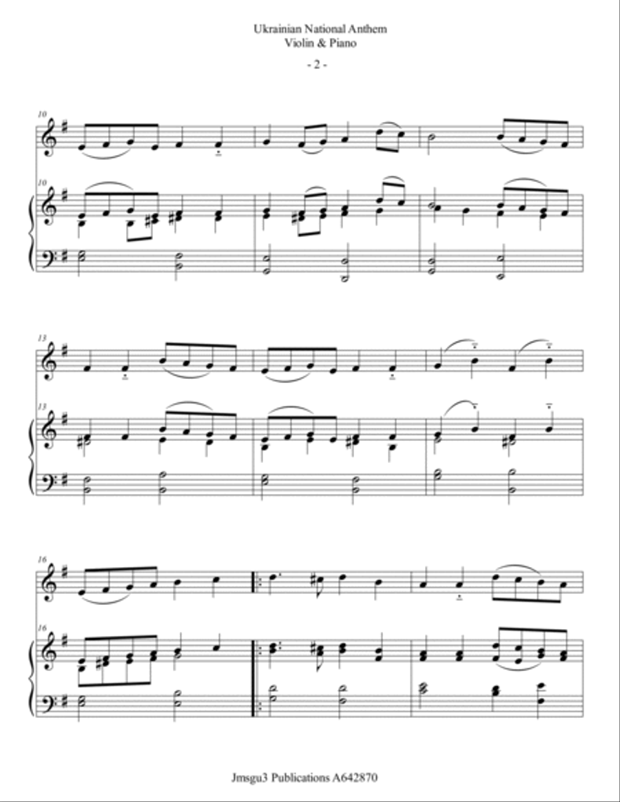 Ukrainian National Anthem for Violin & Piano Violin scores gallery preview page 2