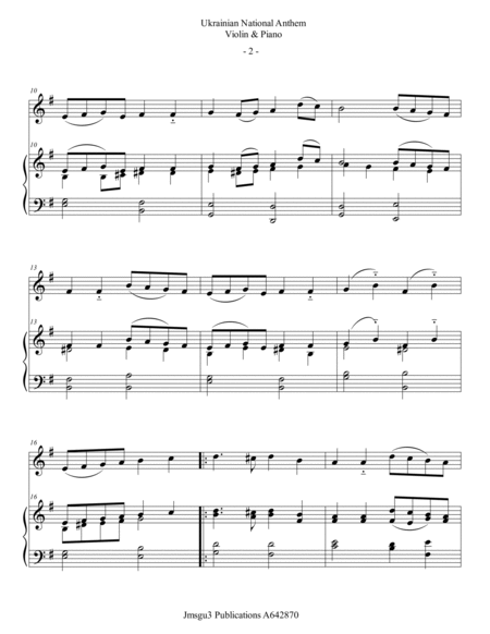 Ukrainian National Anthem for Violin & Piano image number null