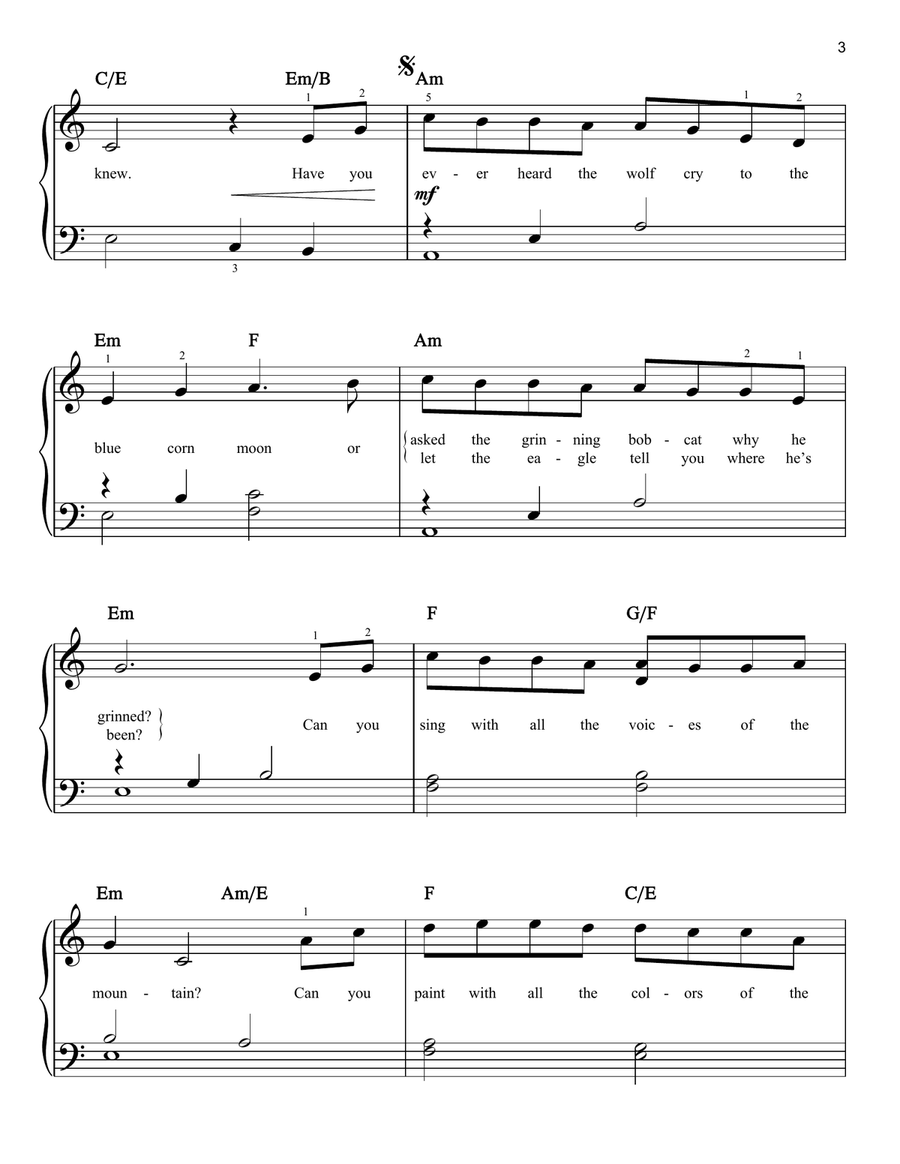 Colors Of The Wind (from Pocahontas) Easy Piano scores gallery preview page 3
