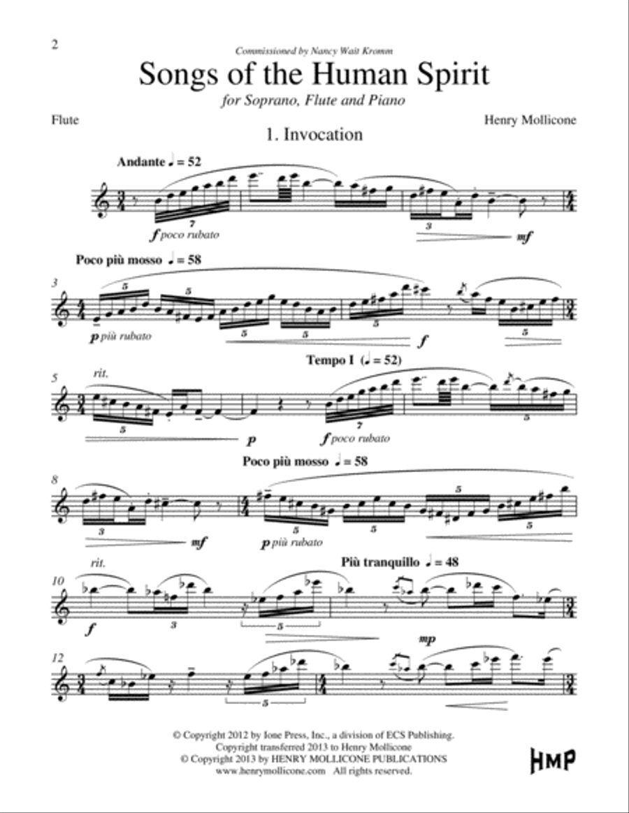 Songs of the Human Spirit (Flute part) Flute Solo scores gallery preview page 2