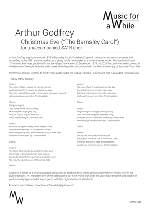Arthur Godfrey - Christmas Eve (“The Barnsley Carol”) for unaccompanied SATB choir