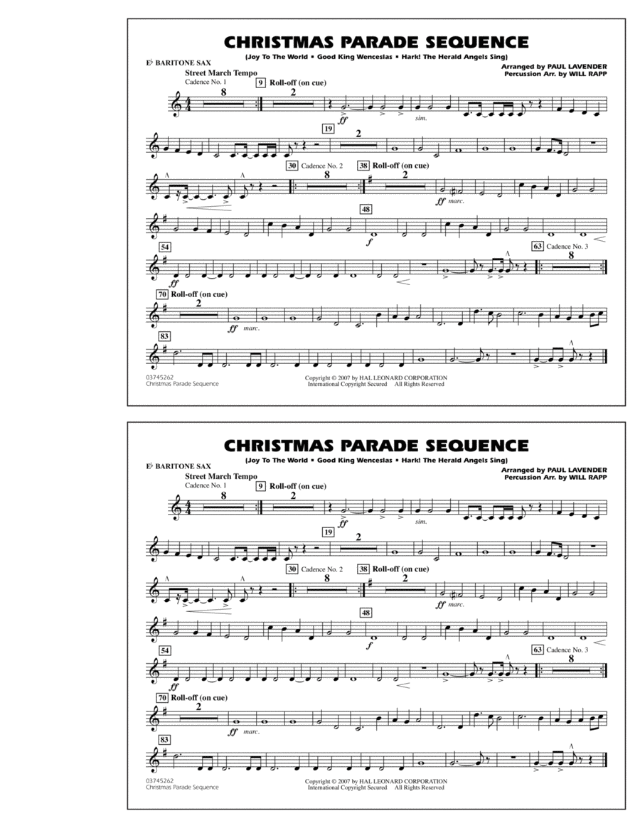 Christmas Parade Sequence - Eb Baritone Sax Marching Band scores gallery preview page 1