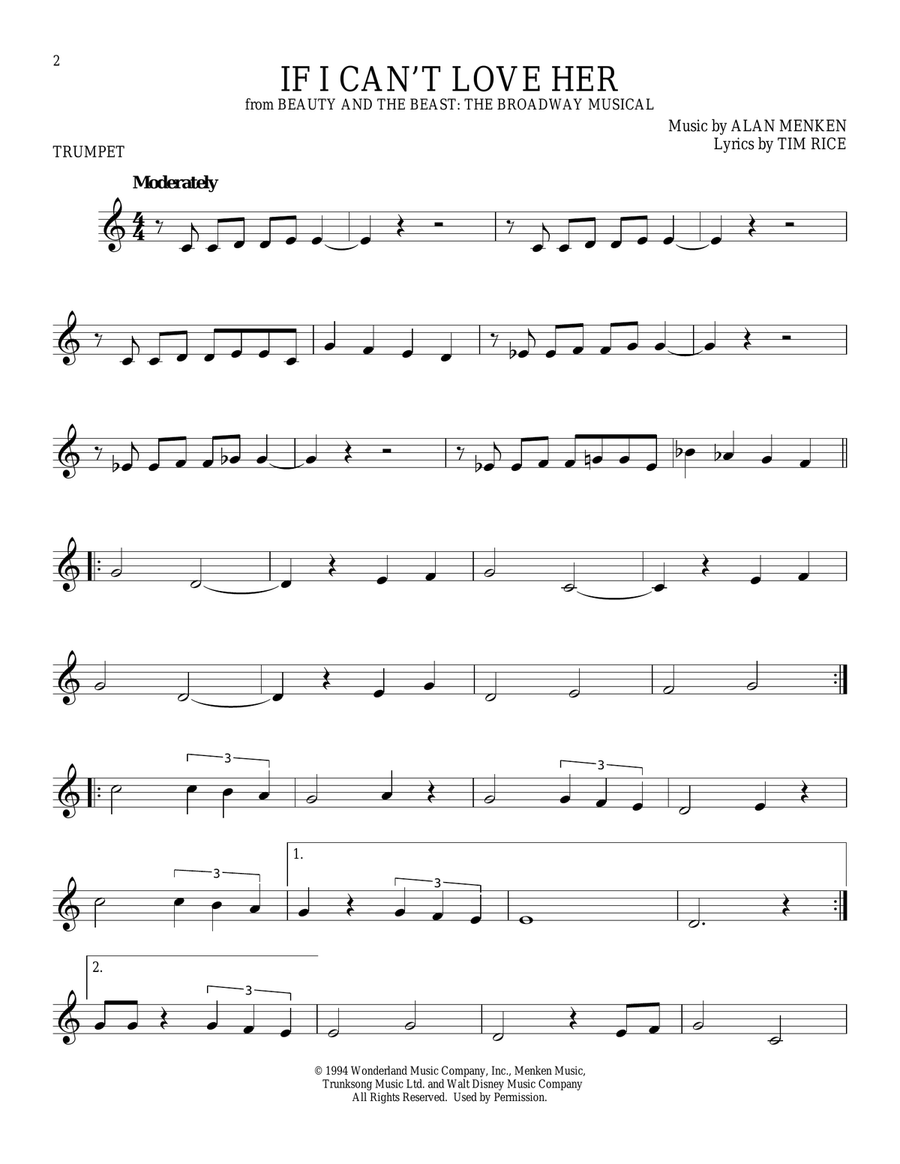 If I Can't Love Her (from Beauty And The Beast: The Musical) Trumpet Solo scores gallery preview page 1