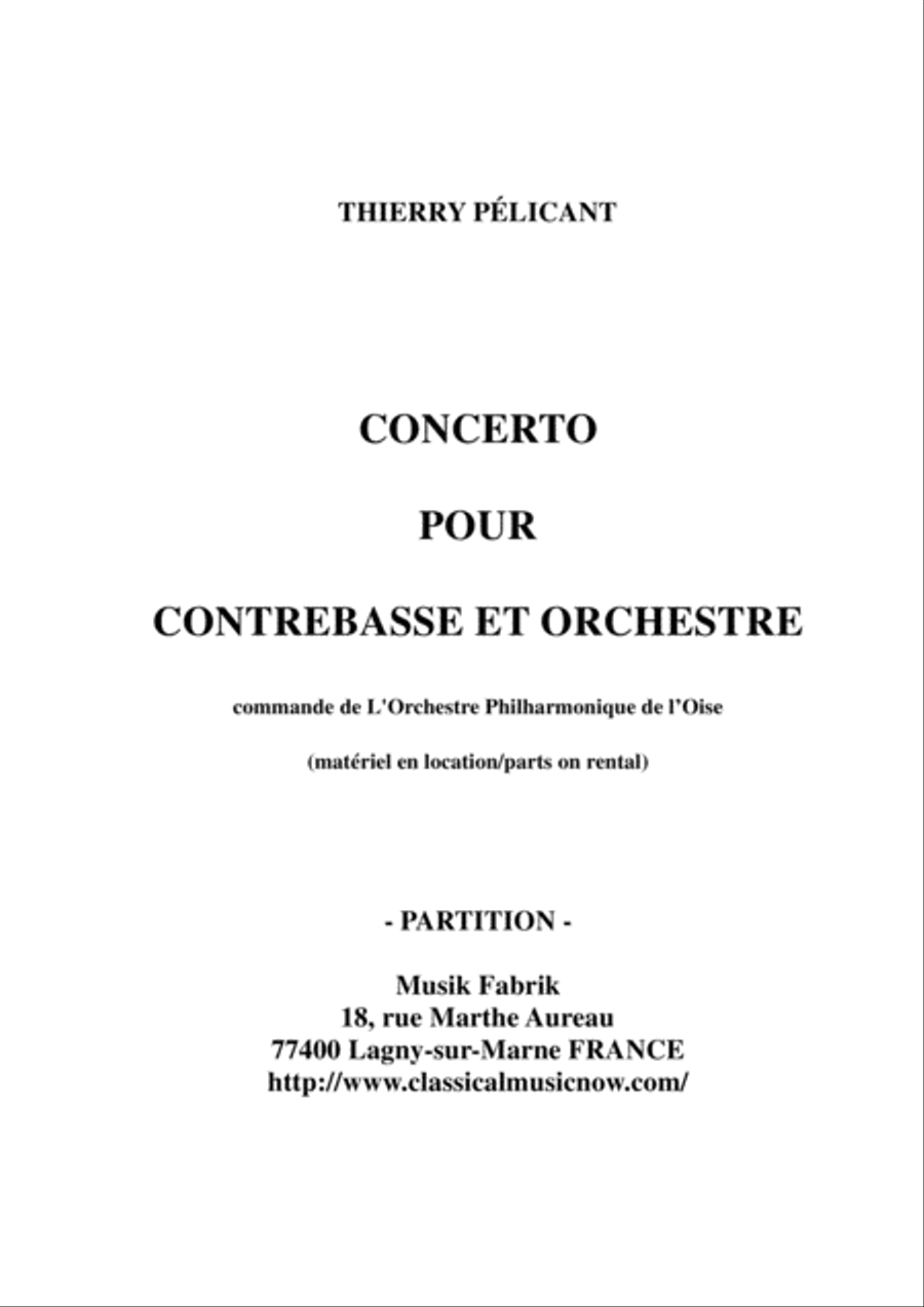 Thierry Pélicant: Concerto for contrabass and orchestra, score only