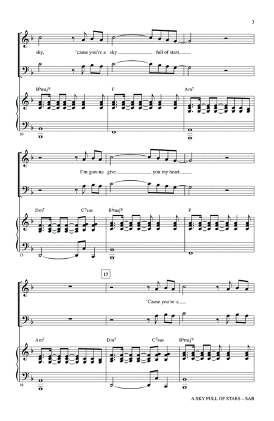 A Sky Full Of Stars (arr. Mac Huff) 3-Part scores gallery preview page 2