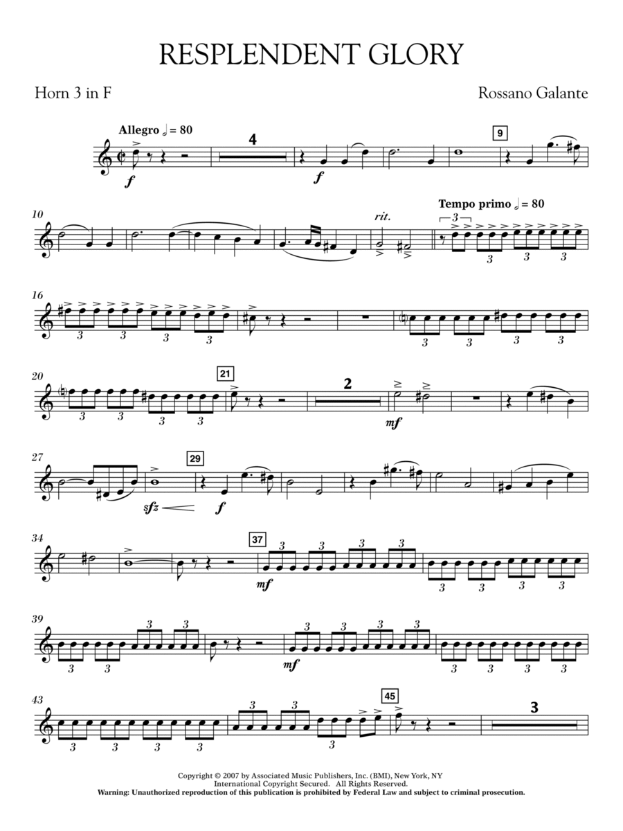 Resplendent Glory - Horn 3 in F Concert Band scores gallery preview page 1