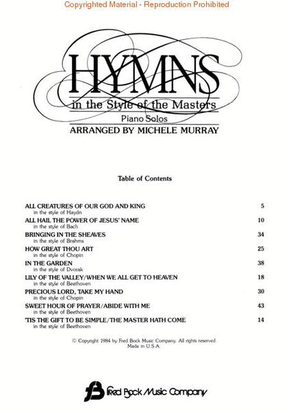 Hymns in the Style of the Masters - Volume 1 Piano Solo - Sheet Music