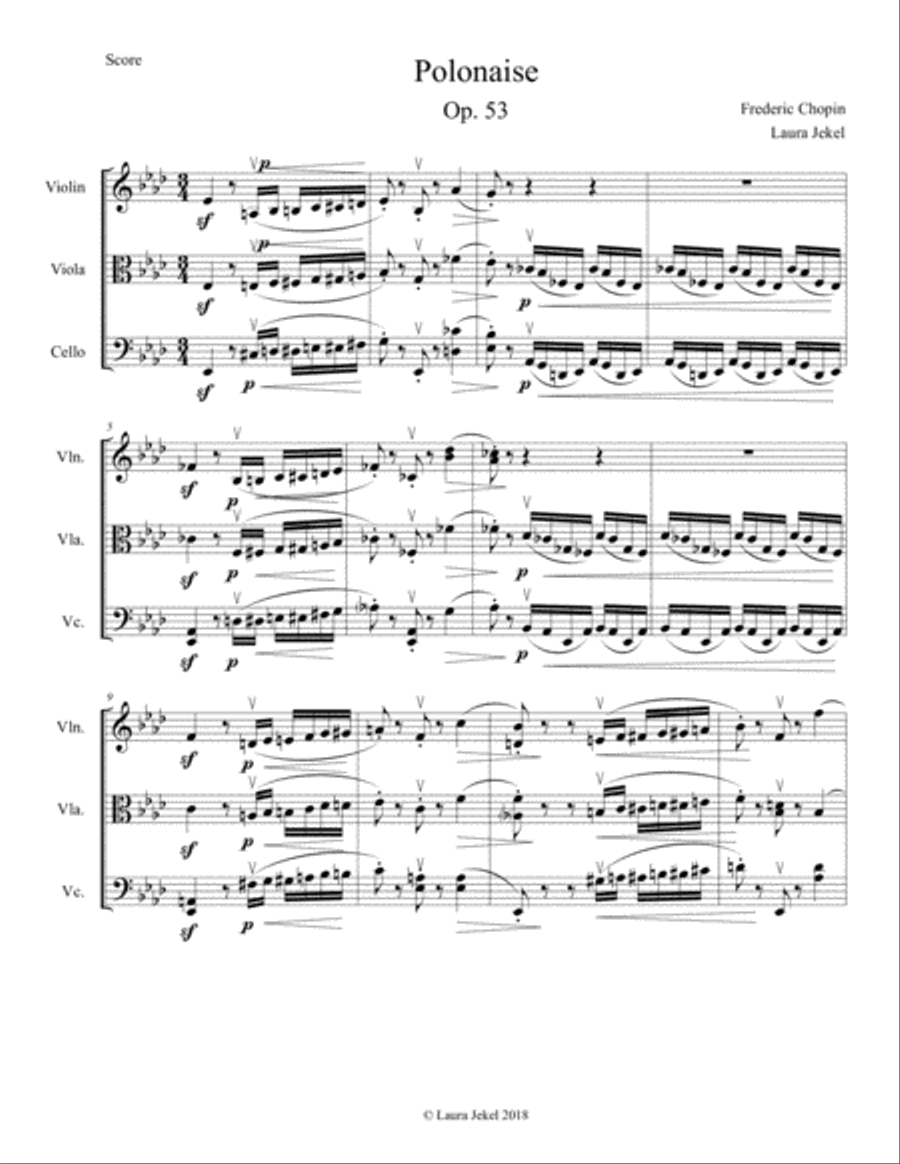 Polonaise Op. 53 by Chopin for String Trio String Trio scores gallery preview page 1