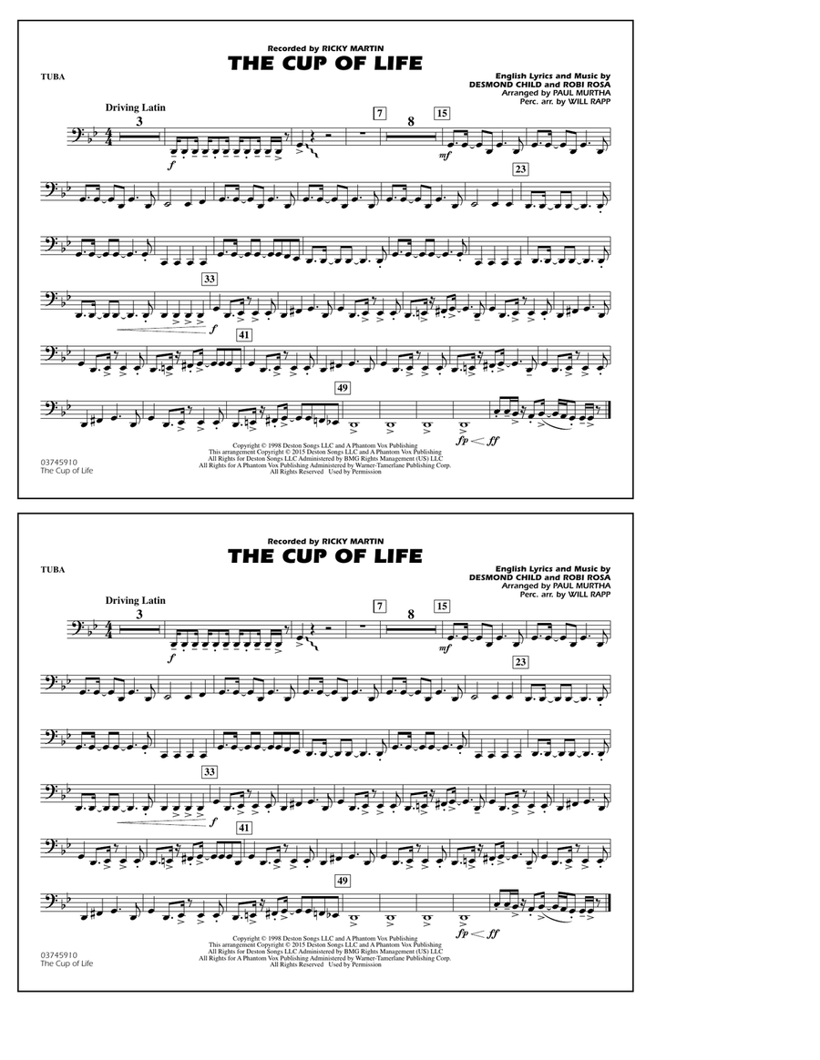 The Cup of Life - Tuba The Cup of Life - Tuba Marching Band scores gallery preview page 1