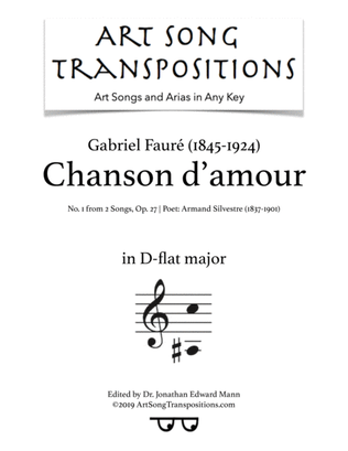 Book cover for FAURÉ: Chanson d'amour, Op. 27 no. 1 (transposed to D-flat major)