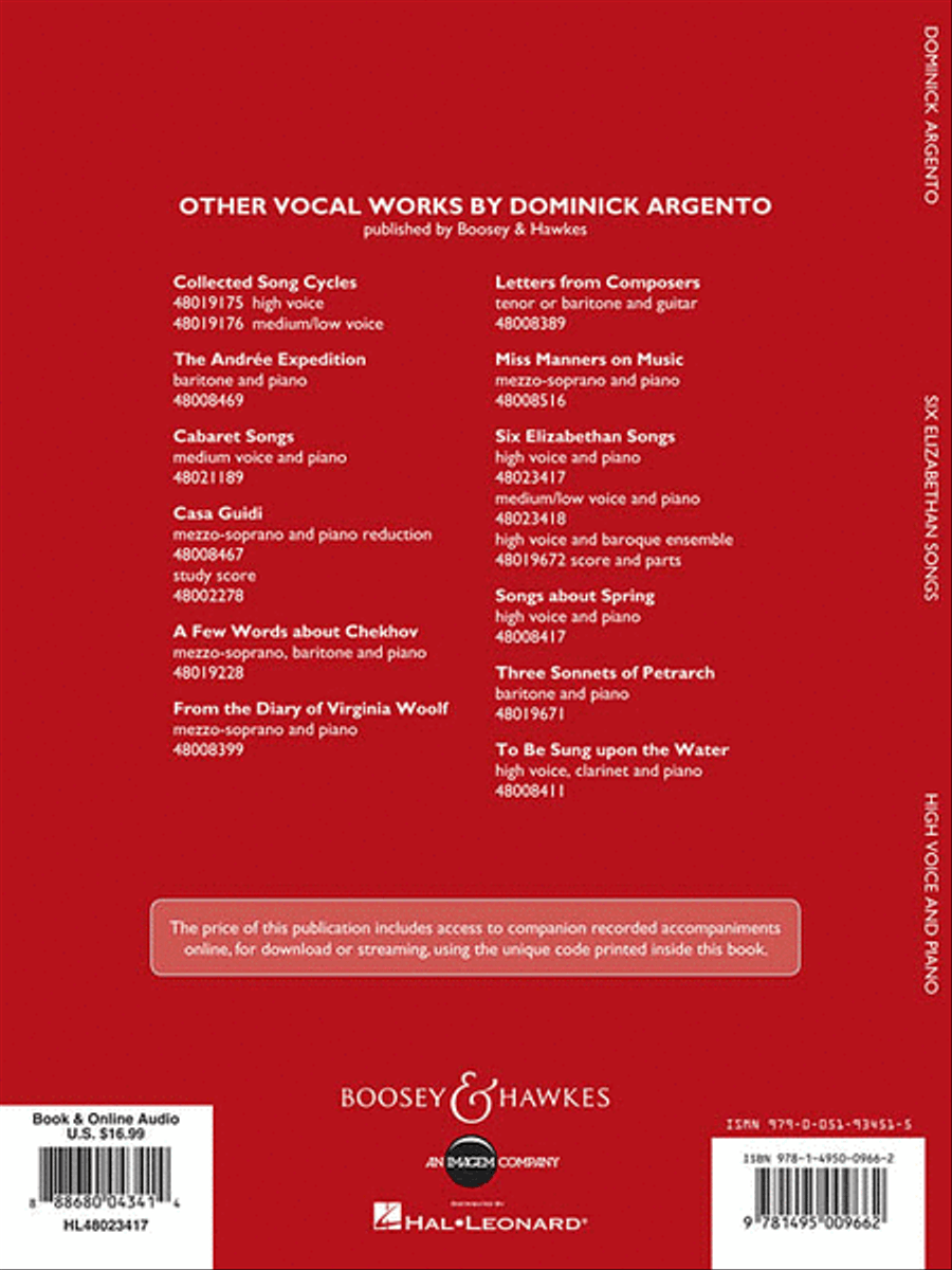 Six Elizabethan Songs – High Voice – New Edition – With Online Accompaniments High Voice scores gallery preview page 2