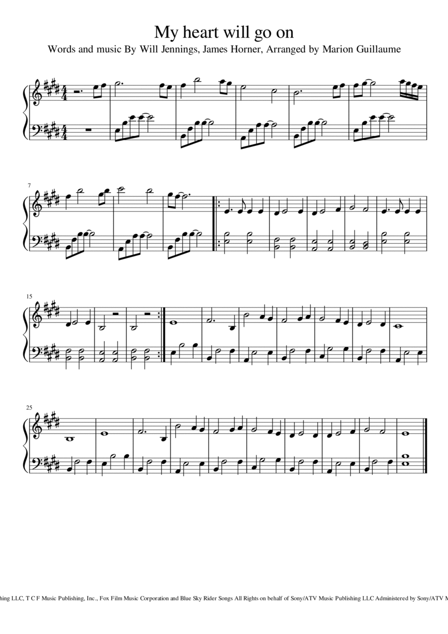 My Heart Will Go On (love Theme From 'titanic') Easy Piano scores gallery preview page 1