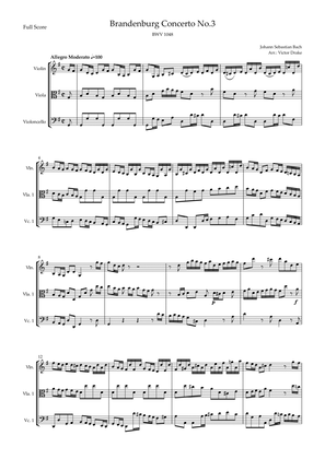 Brandenburg Concerto No. 3 in G major, BWV 1048 1st Mov. (J.S. Bach) for String Trio