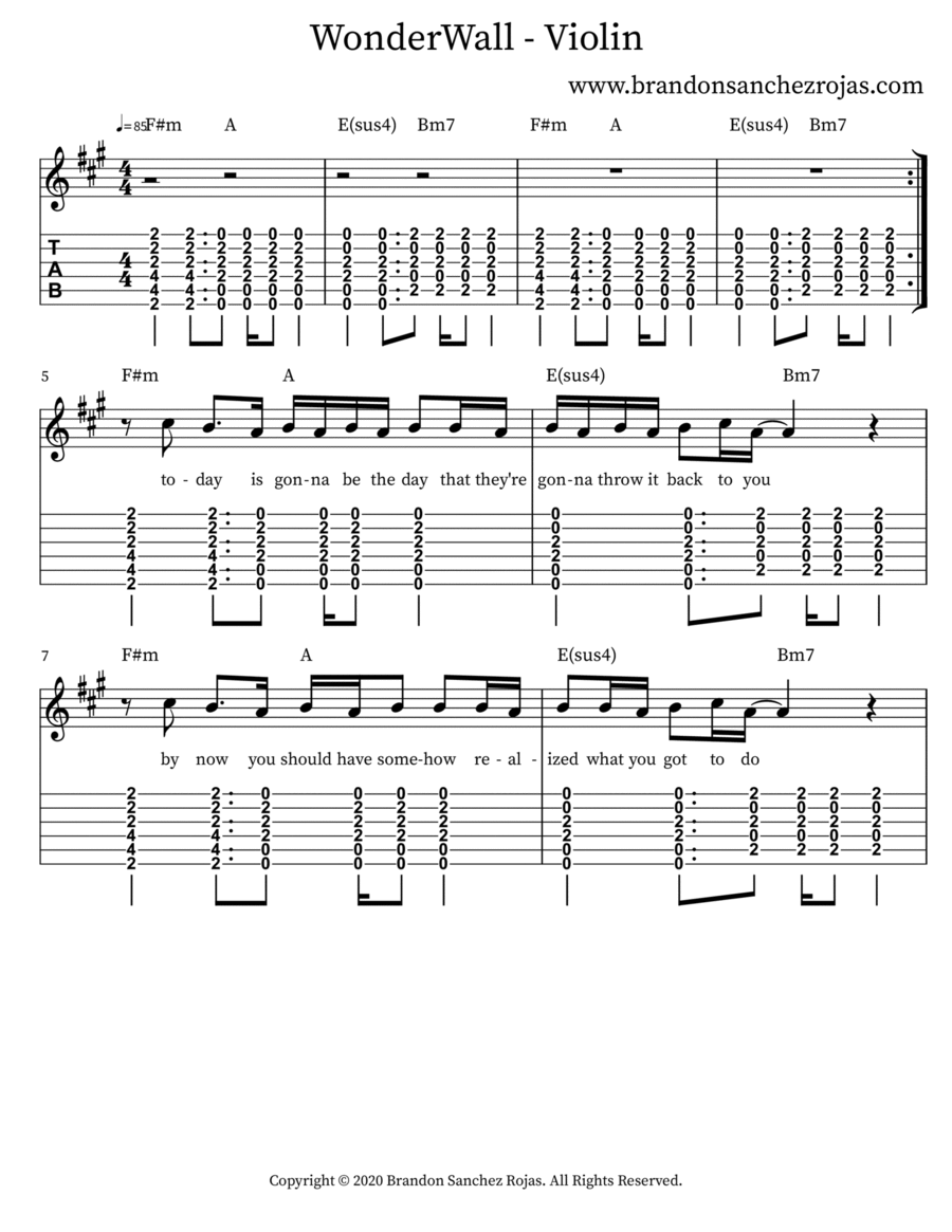 WonderWall - Violin Violin scores gallery preview page 1