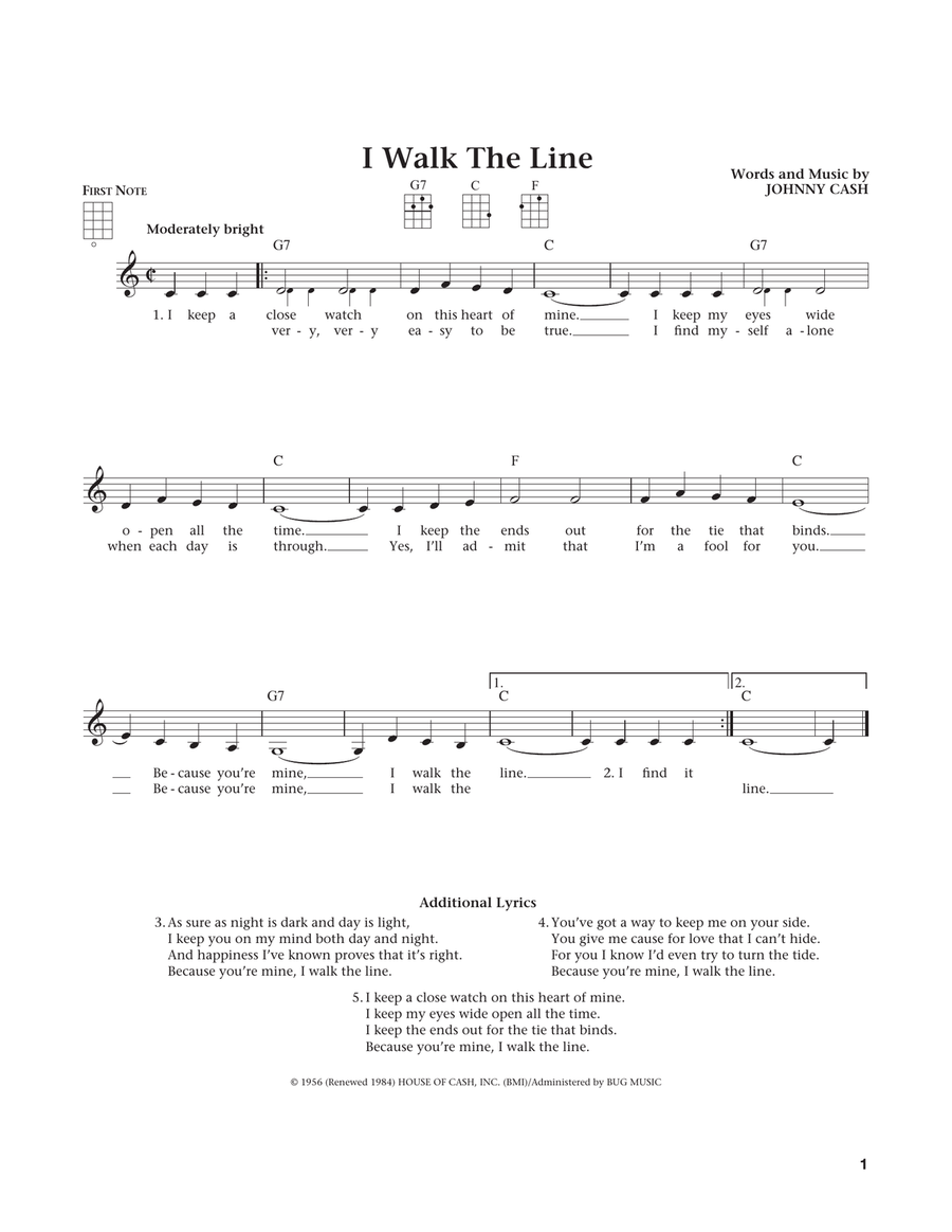 I Walk The Line (from The Daily Ukulele) (arr. Liz and Jim Beloff) Ukulele scores gallery preview page 1