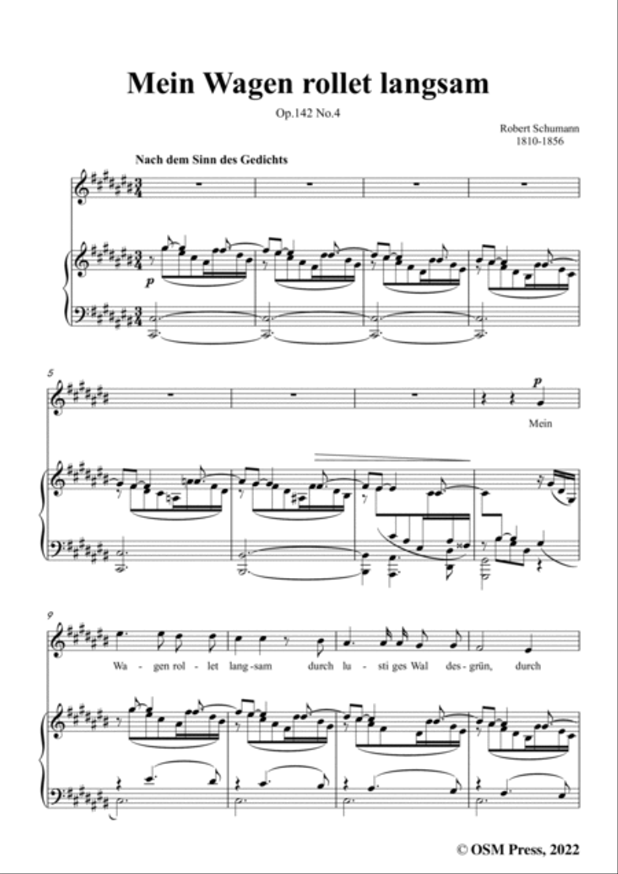 Schumann-Mein Wagen rollet langsam,in C sharp Major,Op.142 No.4 Voice scores gallery preview page 3