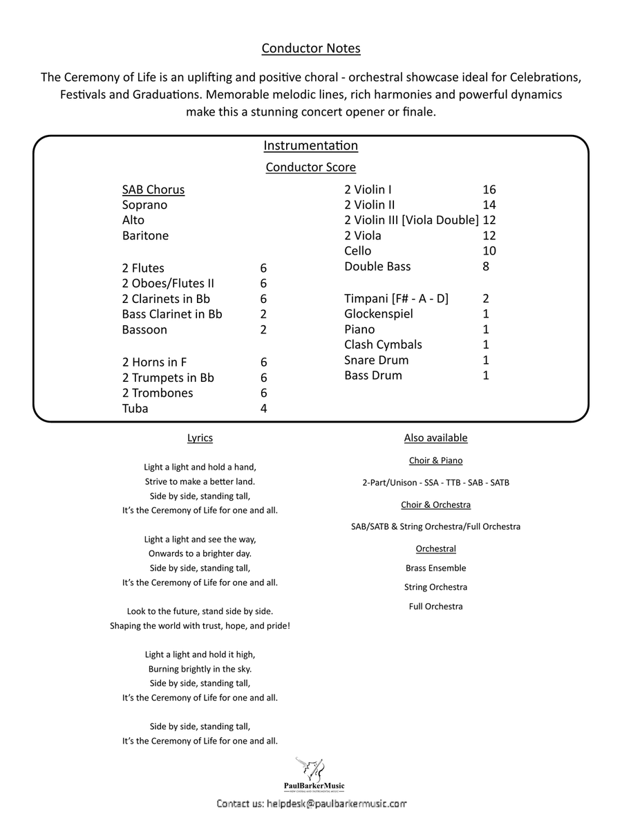 The Ceremony of Life [SAB Choir & Full Orchestra] 3-Part scores gallery preview page 2