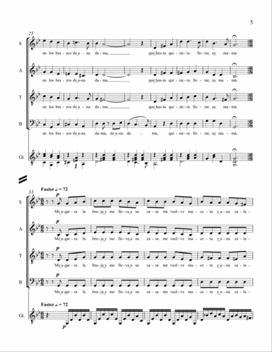 Three Mexican Folk Songs: 2. La Bruja 4-Part scores gallery preview page 5