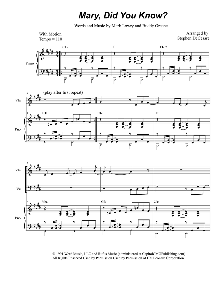 Mary, Did You Know? Piano Trio scores gallery preview page 1