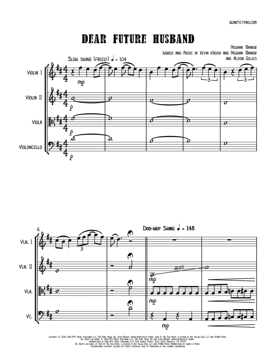 Dear Future Husband String Quartet scores gallery preview page 1
