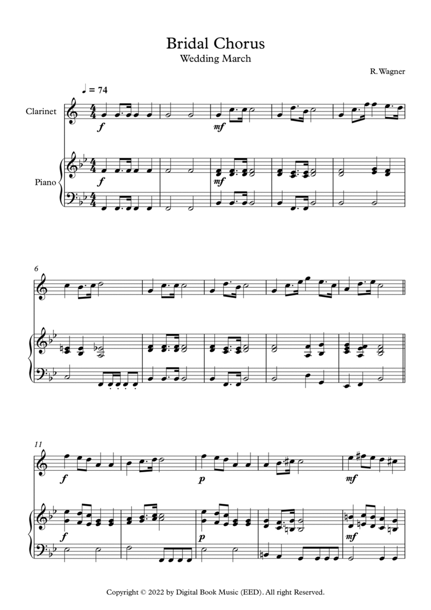 Bridal Chorus (Wedding March) - Richard Wagner (Clarinet + Piano) image number null