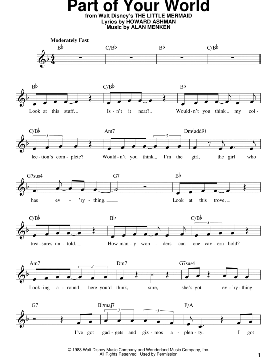 Part Of Your World (from The Little Mermaid) Voice scores gallery preview page 1