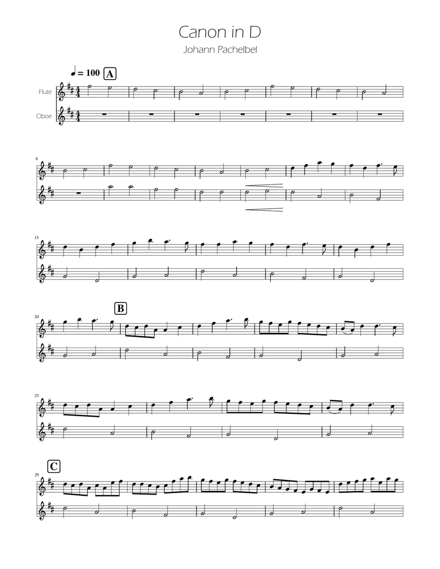 Canon in D - Flute and Oboe Duet Woodwind Duet scores gallery preview page 1
