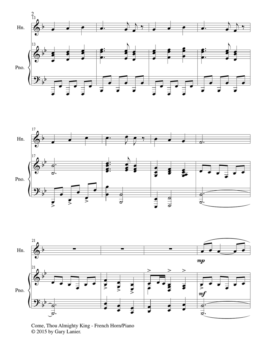 COME, THOU ALMIGHTY KING (Duet – French Horn and Piano/Score and Parts) Brass Duet scores gallery preview page 3