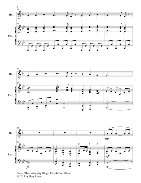 COME, THOU ALMIGHTY KING (Duet – French Horn and Piano/Score and Parts) image number null