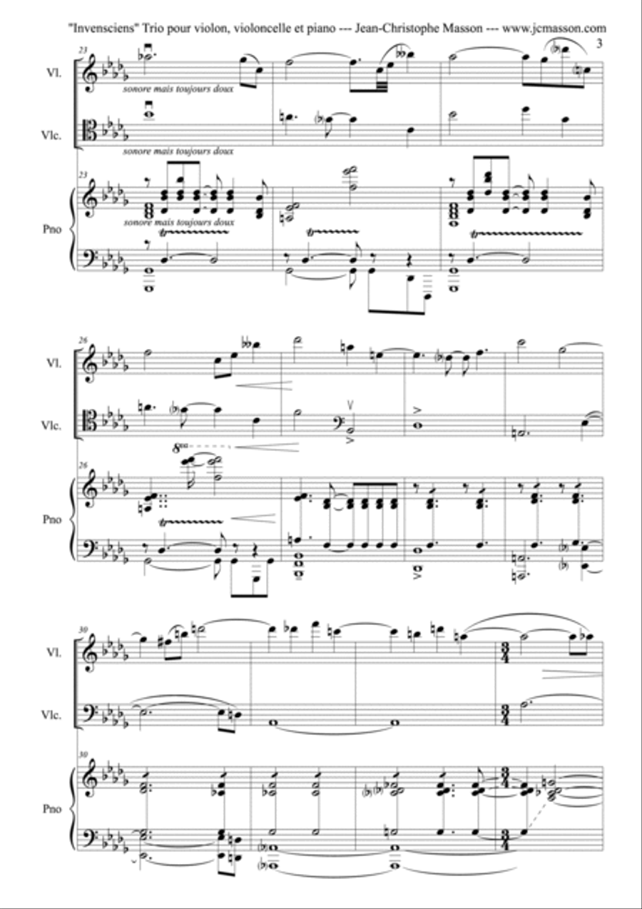 Invensciens --- Trio for Piano, Violin and Cello --- Score and Parts --- Command of Trio des Aulnes Piano Trio scores gallery preview page 4