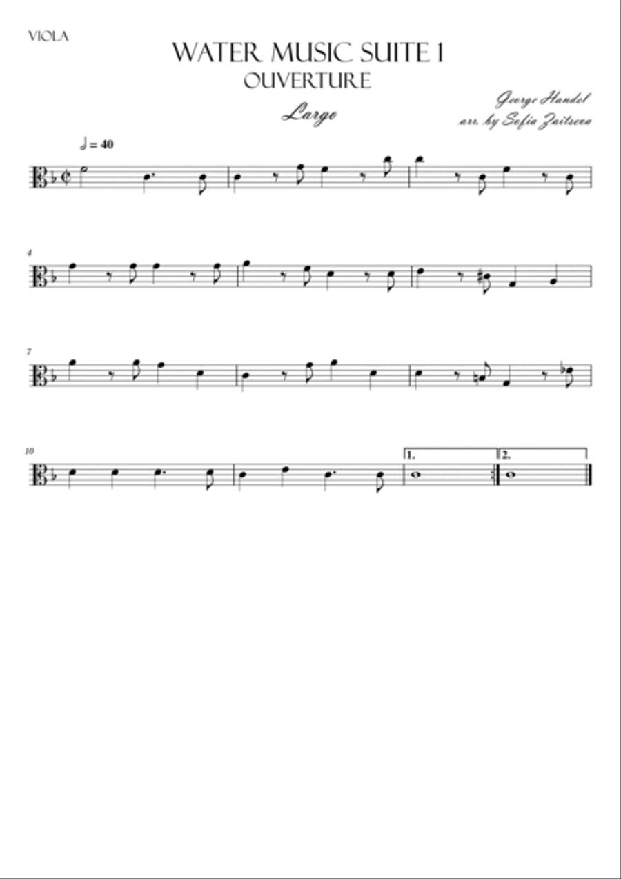 Water Music Suite 1 Overture ( Largo + Allegro ) String Quartet scores gallery preview page 6